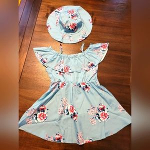 ❤️ 4T Girls Floral Ruffle Trim Dress With Hat 💙